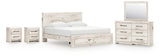 Lawroy King Panel Storage Bed with Mirrored Dresser and 2 Nightstands in Light Natural from Ashley - Luna Furniture