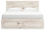 Lawroy King Panel Storage Bed with Mirrored Dresser and Chest in Light Natural from Ashley - Luna Furniture