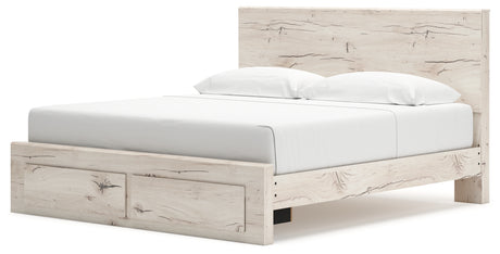 Lawroy King Panel Storage Bed with Mirrored Dresser and Chest in Light Natural from Ashley - Luna Furniture
