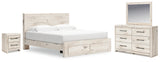 Lawroy King Panel Storage Bed with Mirrored Dresser and Nightstand in Light Natural from Ashley Furniture - Luna Furniture