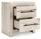 Lawroy King Panel Storage Bed with Mirrored Dresser and Nightstand in Light Natural from Ashley Furniture - Luna Furniture