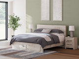 Lawroy King Panel Storage Bed with Mirrored Dresser and Nightstand in Light Natural from Ashley Furniture - Luna Furniture