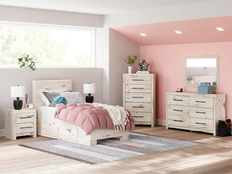 Lawroy Light Natural Twin Storage Platform Bed with 4 Drawers from Ashley - Luna Furniture