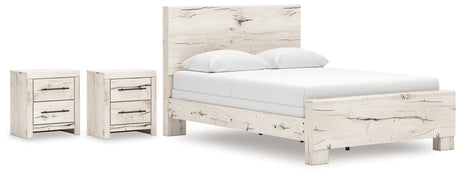 Lawroy Queen Panel Bed with 2 Nightstands in Light Natural from Ashley - Luna Furniture