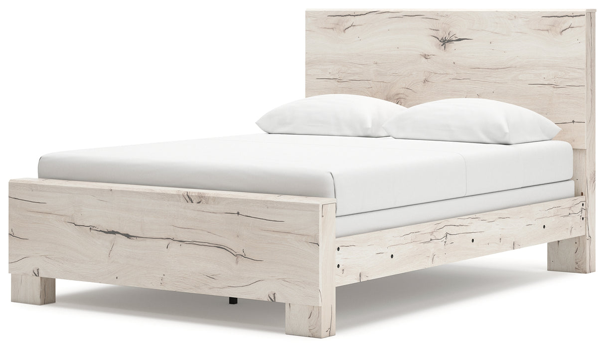 Lawroy Queen Panel Bed with Mirrored Dresser and 2 Nightstands in Light Natural from Ashley - Luna Furniture