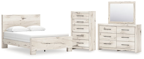 Lawroy Queen Panel Bed with Mirrored Dresser and Chest in Light Natural from Ashley - Luna Furniture