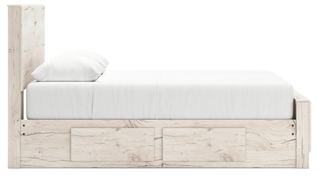 Lawroy Queen Panel Bed with Mirrored Dresser and Nightstand in Light Natural from Ashley - Luna Furniture