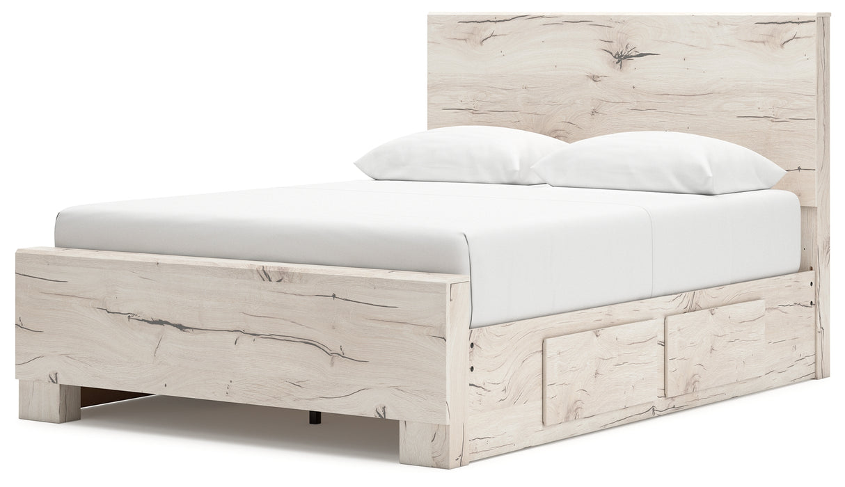 Lawroy Queen Panel Bed with Mirrored Dresser and Nightstand in Light Natural from Ashley - Luna Furniture