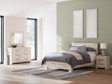 Lawroy Queen Panel Bed with Mirrored Dresser and Nightstand in Light Natural from Ashley - Luna Furniture