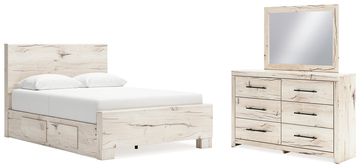 Lawroy Queen Panel Bed with Mirrored Dresser in Light Natural from Ashley - Luna Furniture