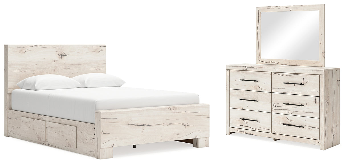 Lawroy Queen Panel Bed with Mirrored Dresser in Light Natural from Ashley - Luna Furniture