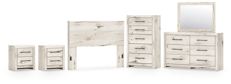 Lawroy Queen Panel Headboard with Mirrored Dresser, Chest and 2 Nightstands in Light Natural from Ashley - Luna Furniture