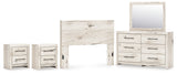 Lawroy Queen Panel Headboard with Mirrored Dresser and 2 Nightstands in Light Natural from Ashley - Luna Furniture