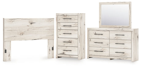 Lawroy Queen Panel Headboard with Mirrored Dresser and Chest in Light Natural from Ashley - Luna Furniture