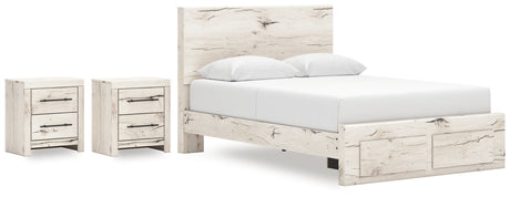 Lawroy Queen Panel Storage Bed with 2 Nightstands in Light Natural from Ashley - Luna Furniture