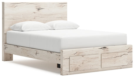 Lawroy Queen Panel Storage Bed with Mirrored Dresser, Chest and 2 Nightstands in Light Natural from Ashley - Luna Furniture