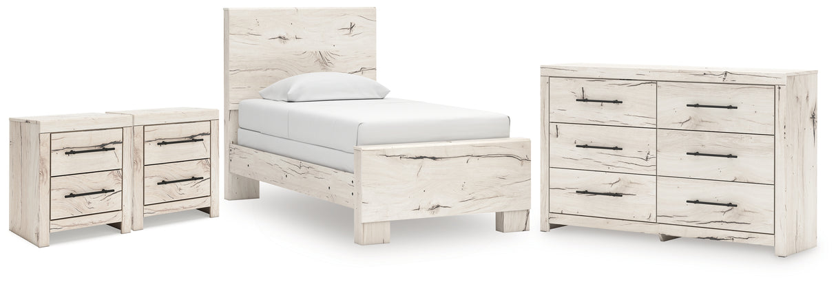 Lawroy Twin Panel Bed with Dresser and 2 Nightstands in Light Natural from Ashley - Luna Furniture