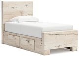 Lawroy Twin Panel Bed with Mirrored Dresser in Light Natural from Ashley - Luna Furniture