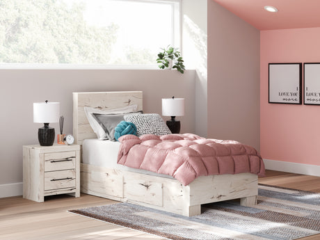 Lawroy Twin Panel Bed with Nightstand in Light Natural from Ashley - Luna Furniture