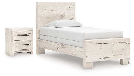 Lawroy Twin Panel Bed with Nightstand in Light Natural from Ashley - Luna Furniture