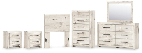 Lawroy Twin Panel Headboard with Mirrored Dresser, Chest and 2 Nightstands in Light Natural from Ashley - Luna Furniture