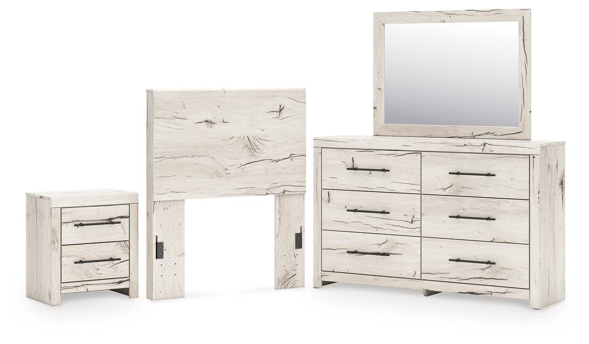 Lawroy Twin Panel Headboard with Mirrored Dresser and Nightstand in Light Natural from Ashley - Luna Furniture