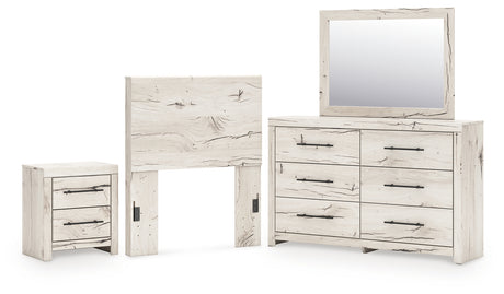 Lawroy Twin Panel Headboard with Mirrored Dresser and Nightstand in Light Natural from Ashley - Luna Furniture