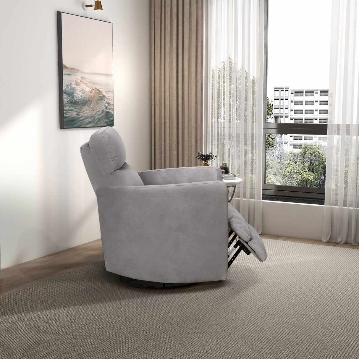 Lawson Latte Linen Swivel Glider Recliner Chair from Midinmod - Luna Furniture