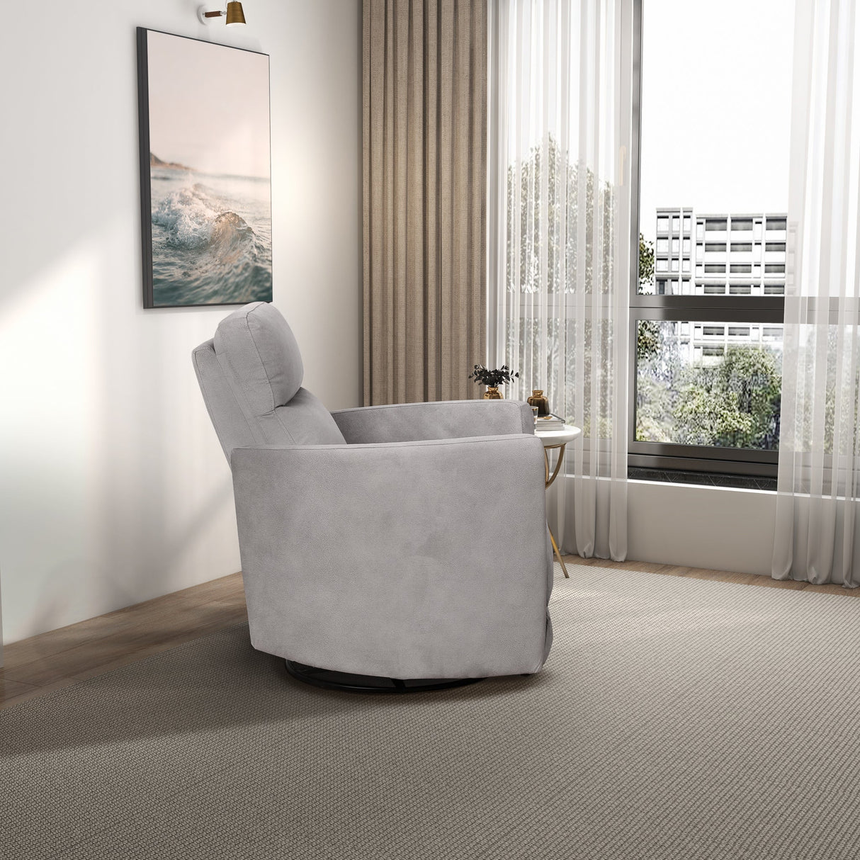 Lawson Latte Linen Swivel Glider Recliner Chair from Midinmod - Luna Furniture