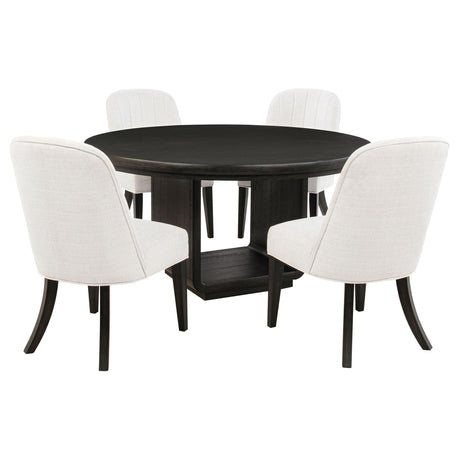 Leandro Burnished Black/Cream 5-Piece Round Dining Table Set from Coaster - Luna Furniture