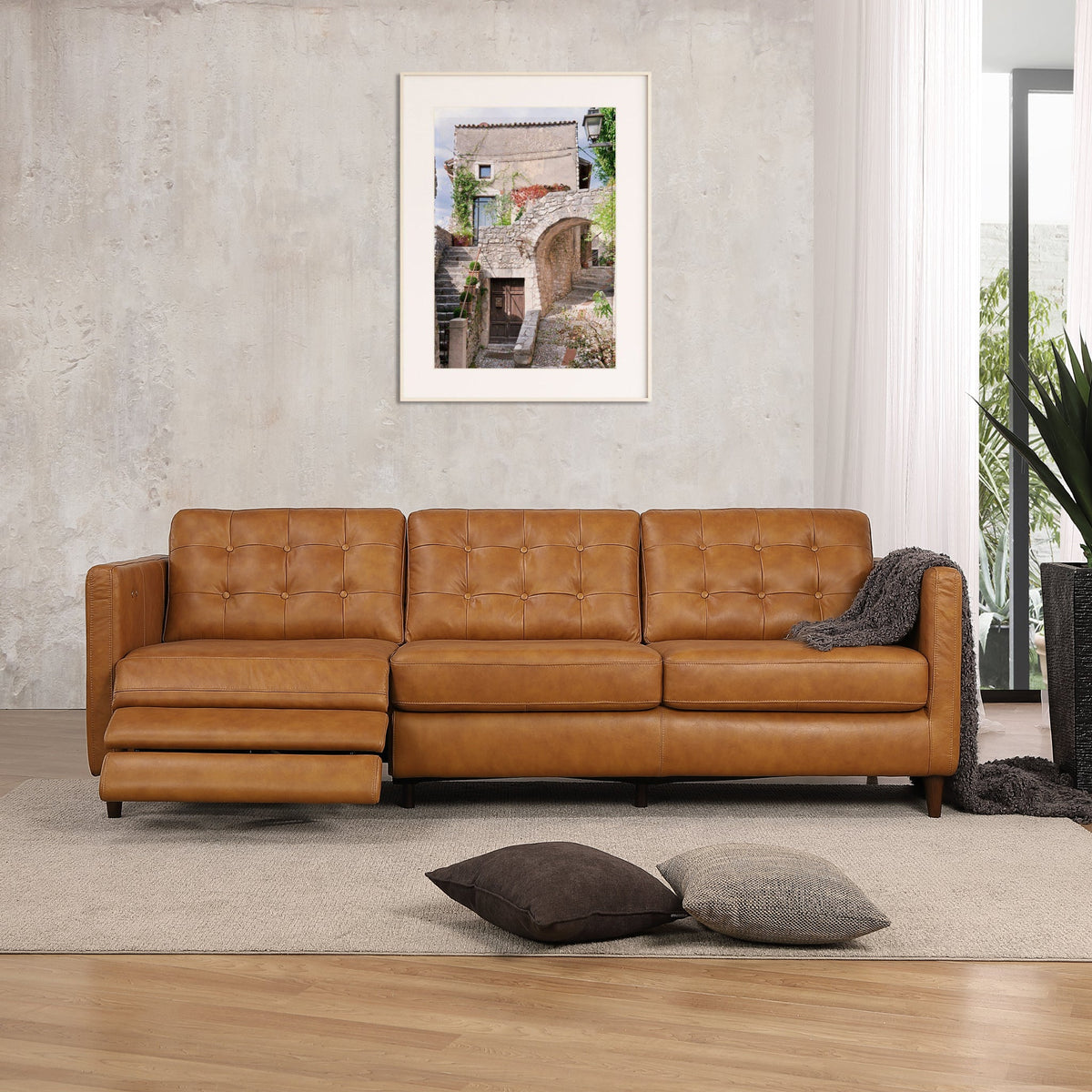 Christopher Tan Leather Electric Inclining Sofa - Left Facing from Ashcroft Furniture - Luna Furniture