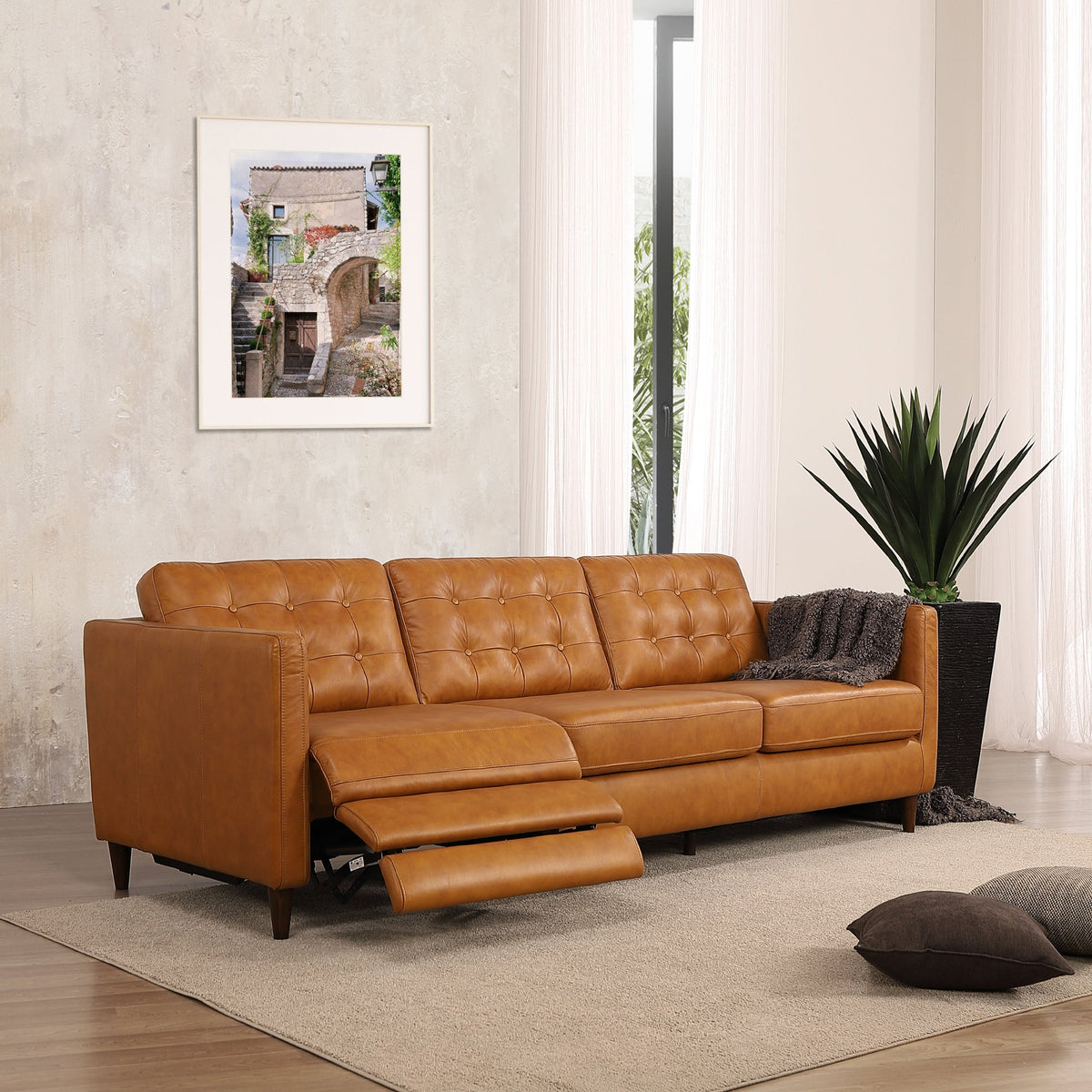 Christopher Tan Leather Electric Inclining Sofa - Left Facing from Ashcroft Furniture - Luna Furniture