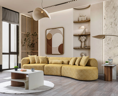 Lena Mustard Boucle 3-Piece Curved Sectional from Nova Furniture - Luna Furniture