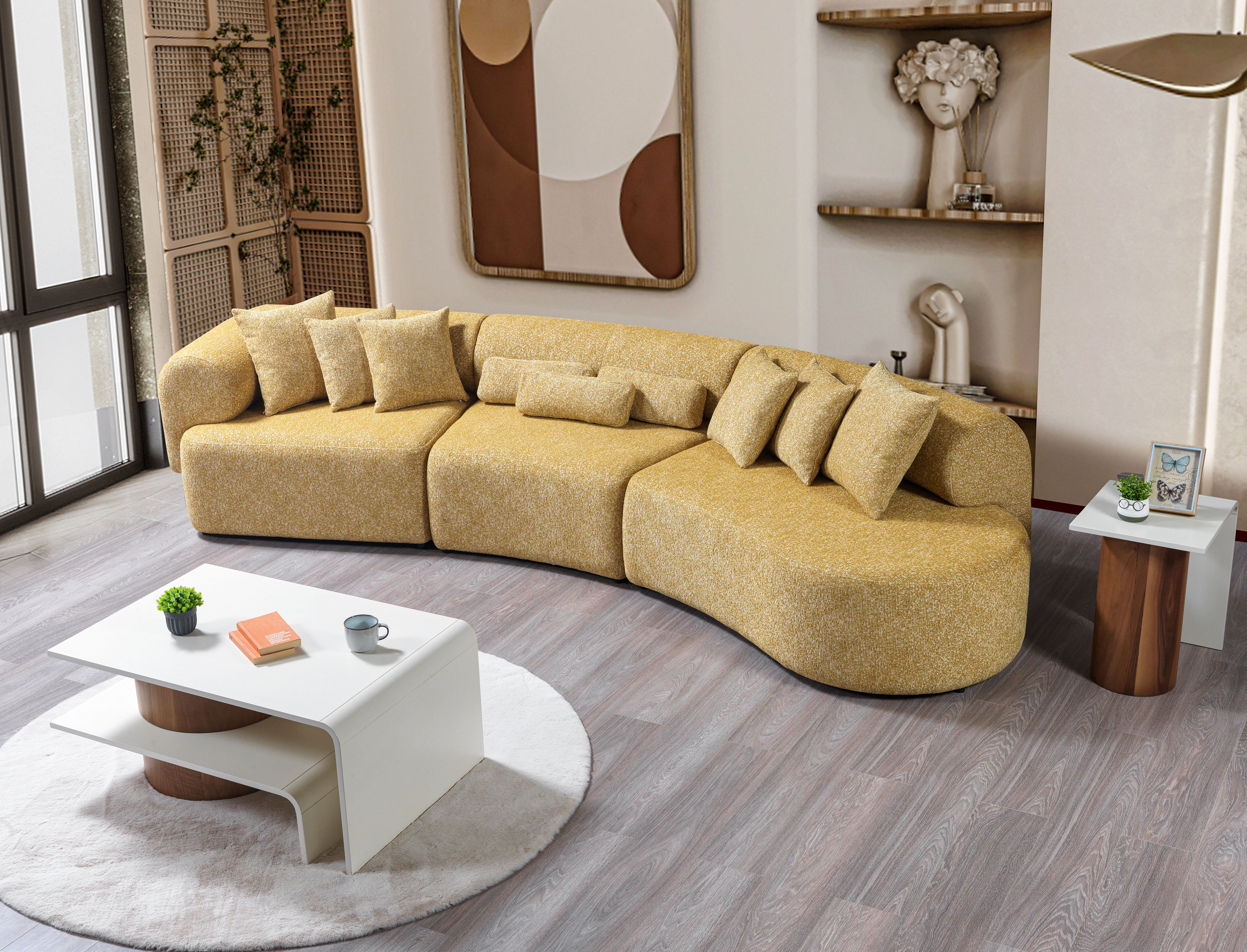 Nova Furniture Lena Mustard Boucle 3-Piece Curved Sectional – Luna