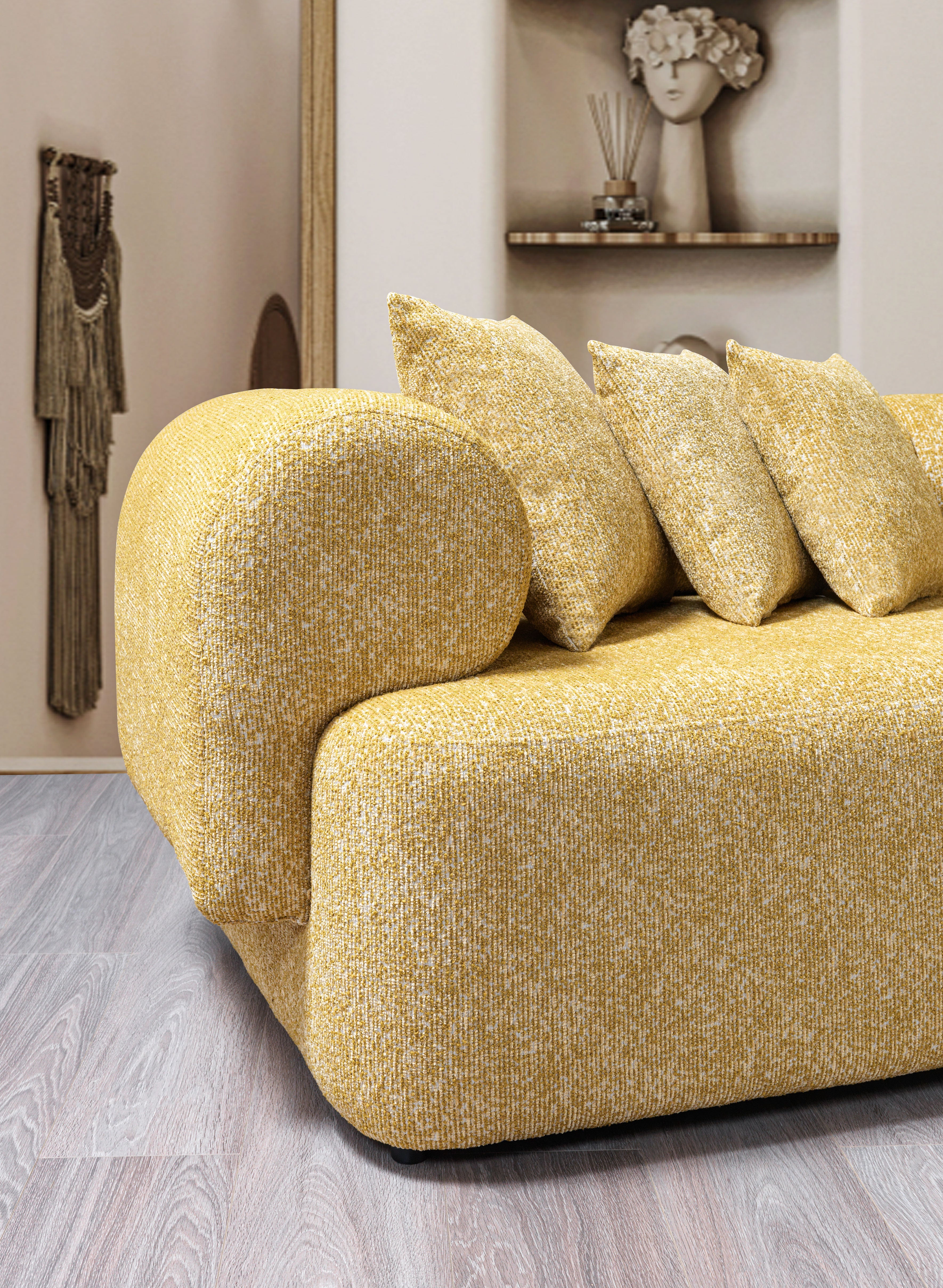 Nova Furniture Lena Mustard Boucle 3-Piece Curved Sectional – Luna