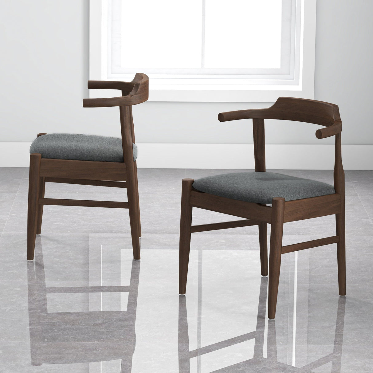 Leon Mid-Century Modern Grey Fabric Dining Chair (Set of 2) from Ashcroft Furniture - Luna Furniture