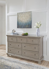 Lettner Light Gray California King Panel Bed, Dresser, Chest and 2 Nightstands from Ashley Furniture - Luna Furniture
