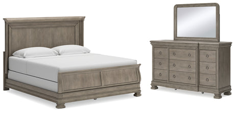Lexorne California King Sleigh Bed with Mirrored Dresser in Gray from Ashley - Luna Furniture