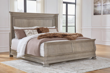 Lexorne California King Sleigh Bed with Mirrored Dresser in Gray from Ashley - Luna Furniture