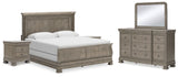 Lexorne King Sleigh Bed with Mirrored Dresser and 2 Nightstands in Gray from Ashley - Luna Furniture
