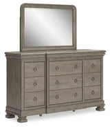 Lexorne King Sleigh Bed with Mirrored Dresser and 2 Nightstands in Gray from Ashley - Luna Furniture
