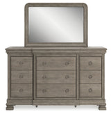 Lexorne King Sleigh Bed with Mirrored Dresser and 2 Nightstands in Gray from Ashley - Luna Furniture