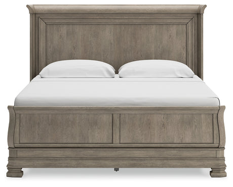 Lexorne King Sleigh Bed with Mirrored Dresser and 2 Nightstands in Gray from Ashley - Luna Furniture