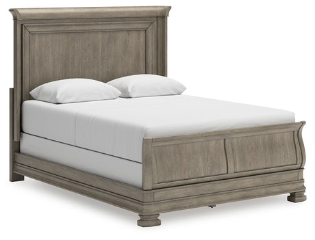 Lexorne Queen Sleigh Bed with Mirrored Dresser and 2 Nightstands in Gray from Ashley - Luna Furniture