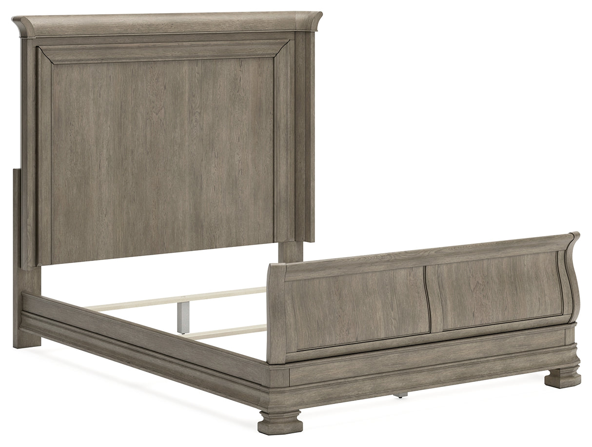 Lexorne Queen Sleigh Bed with Mirrored Dresser and 2 Nightstands in Gray from Ashley - Luna Furniture