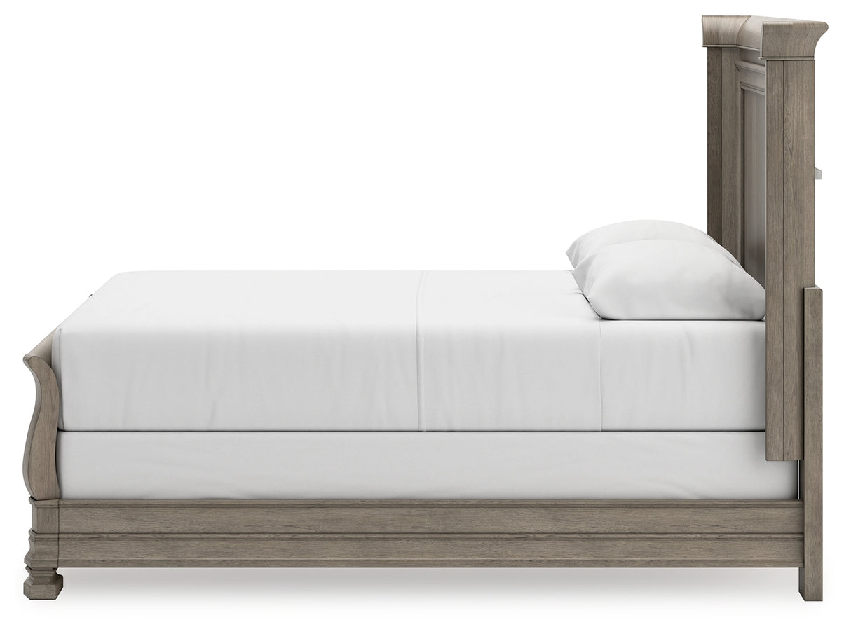 Lexorne Queen Sleigh Bed with Mirrored Dresser and 2 Nightstands in Gray from Ashley - Luna Furniture