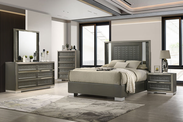 Leyland Dark Gray LED Queen Platfrom Bed