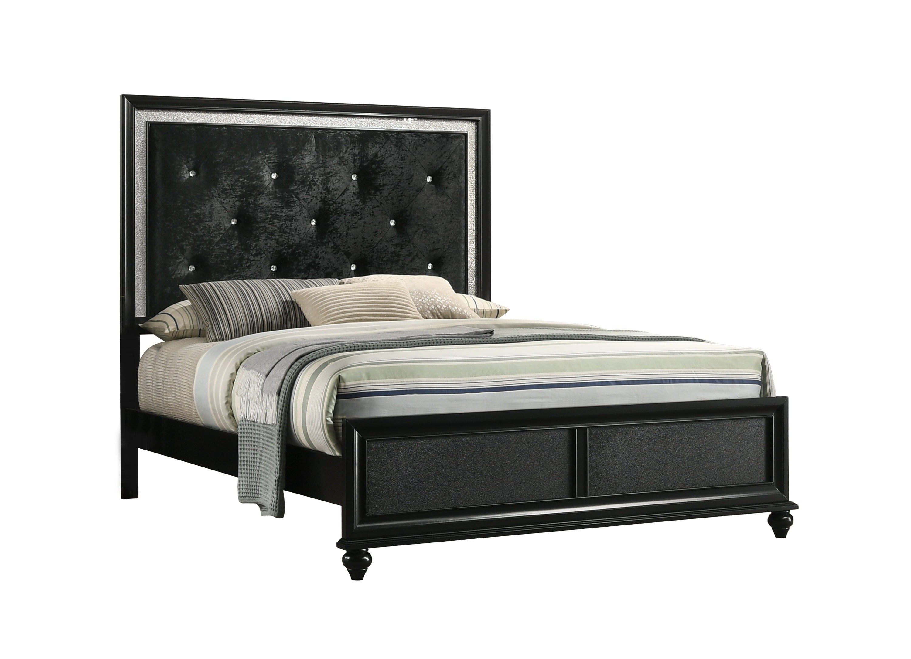 Lila Black Queen Upholstered Panel Bed – Luna Furniture
