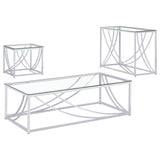 Lille Chrome 3-Piece Glass Top Coffee, End and Sofa Table Set from Coaster - Luna Furniture