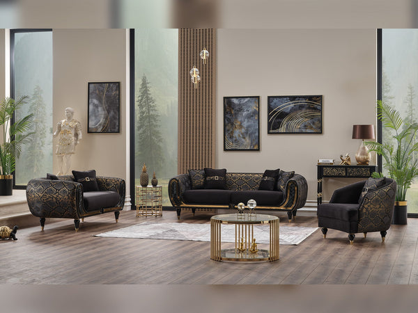 Lima 3-pieces (Sofa & Loveseat & Chair) Livingroom Set in Black